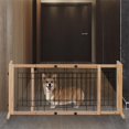 thumbnail image 2 of Pefilos 21" Freestanding Pet Dog Gate with Side Panels for House Doorway Stairs Indoor Large Wooden Dog Fence, Brown, 2 of 16