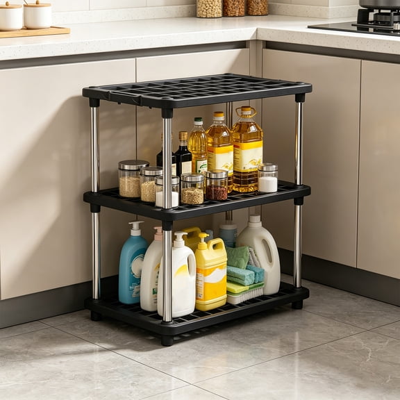 Eolstice Storage Shelf Unit, 3-Tier Heavy Duty Multi-Purpose Organizer Rack, Sturdy Metal Shelving For Kitchen Bathroom Pantry Laundry Room, Home Storage Solution