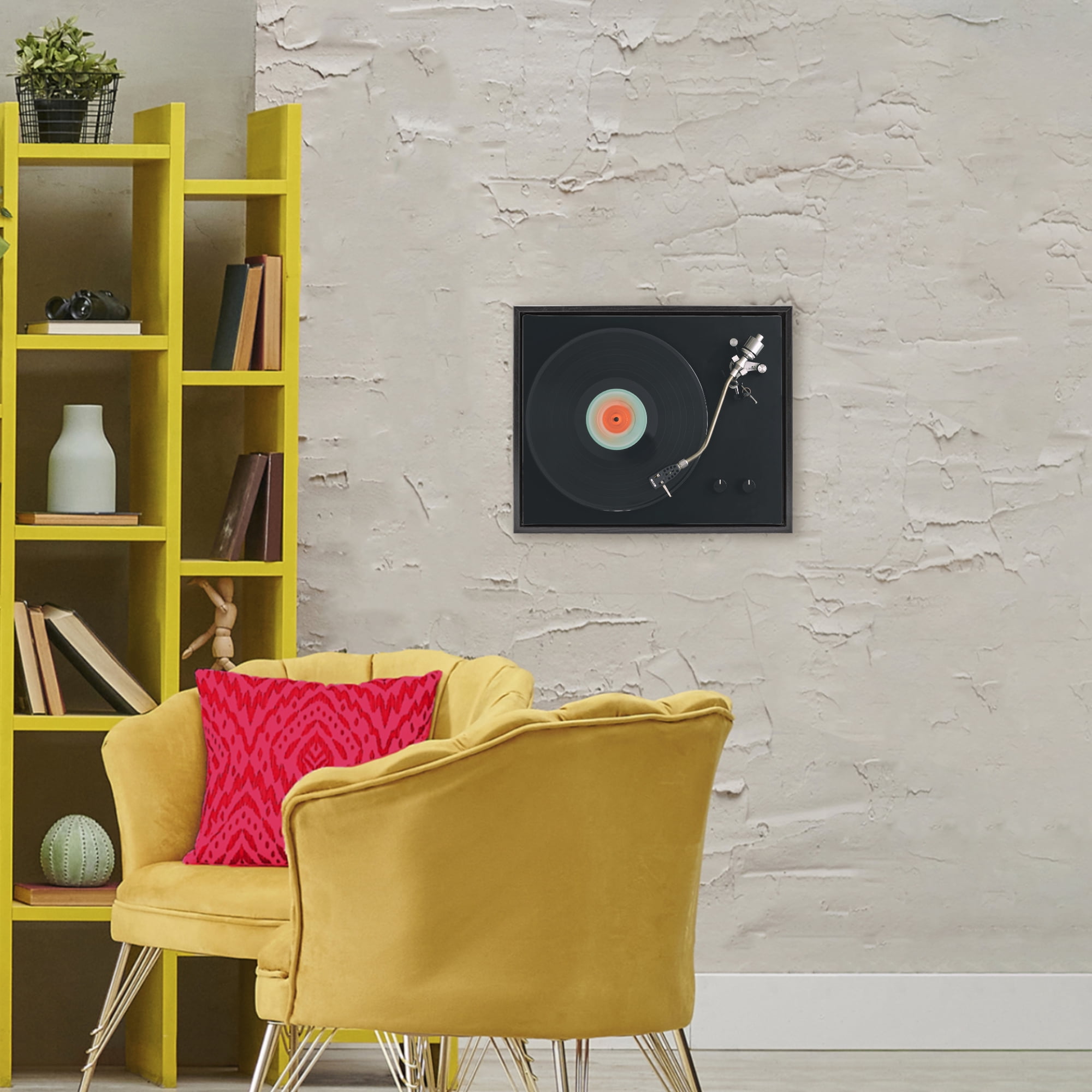 Stupell Industries Vintage Spinning Record Black Framed Floater Canvas Wall Art, design by Tom Quartermaine