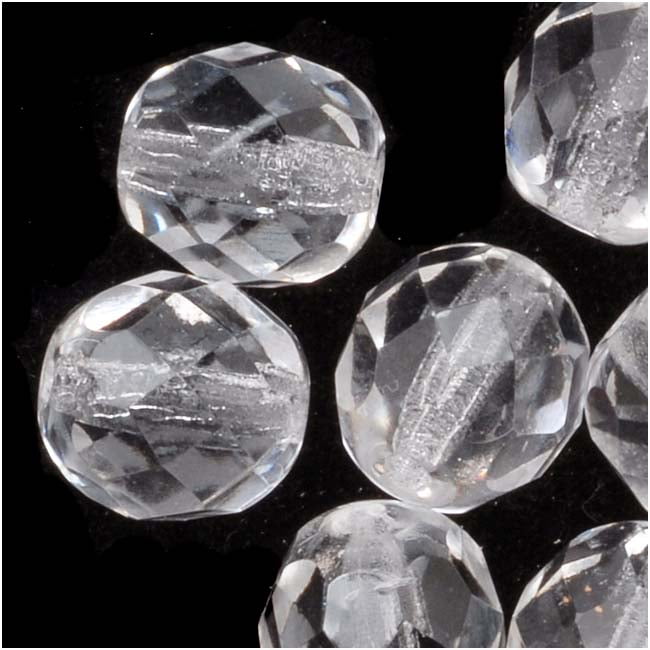 Crystal Clear Matte 25 8mm Faceted Round Czech Glass Fire Polish Beads 