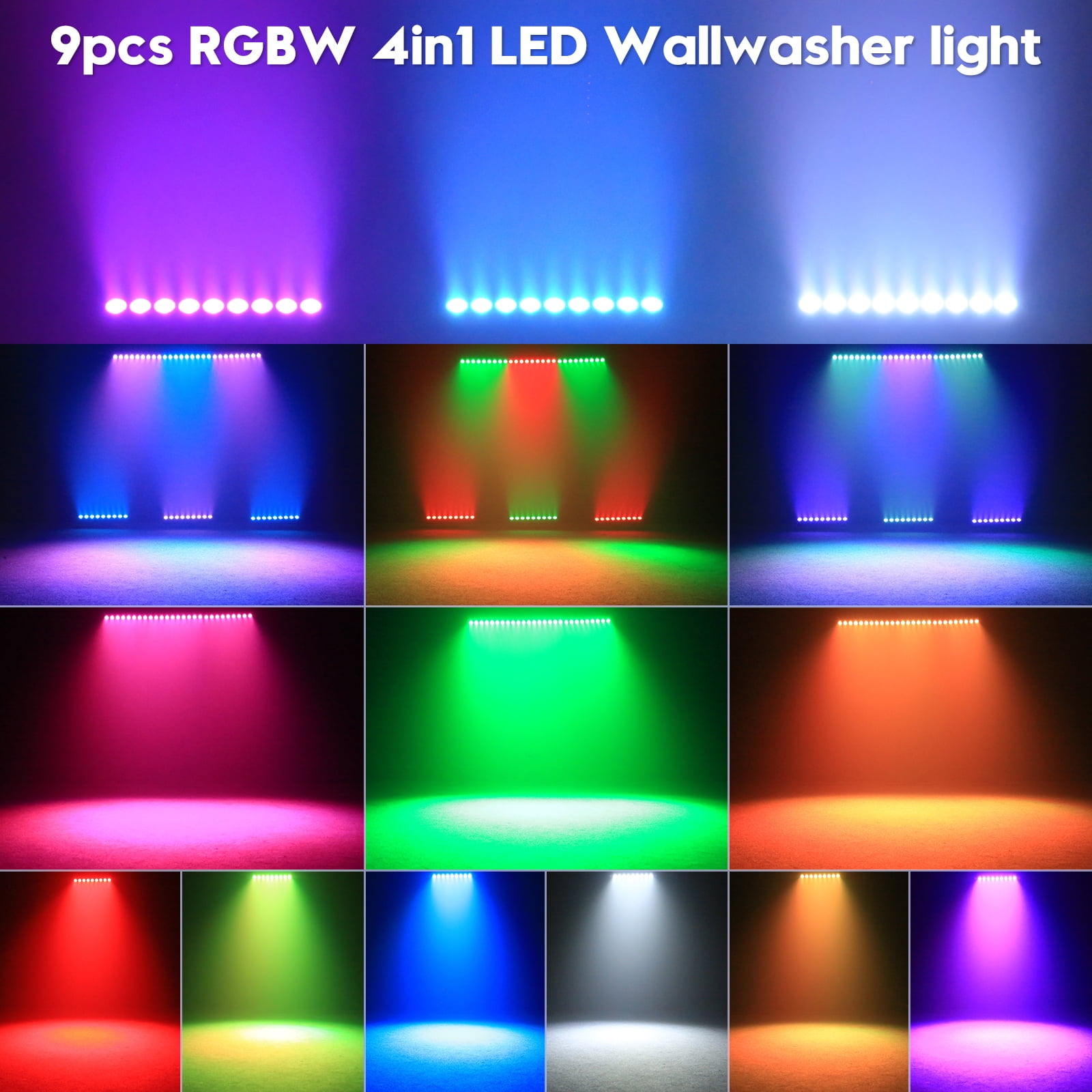 Wall Washer Lights 9 LED RGBW Dimmable Stage Lights DMX Control Dj Lights Stage Lighting - for Indoor Disco Party Church Birthday Bar Wedding,2pcs