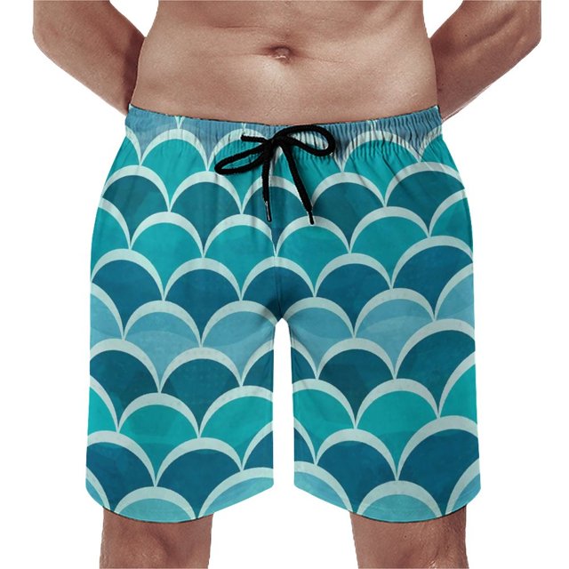 Colorful Mermaid Board Shorts Aqua Blue Scales Beach Short Pants Trenky Men Pattern Design Swimming Trunks Big Size 3XL