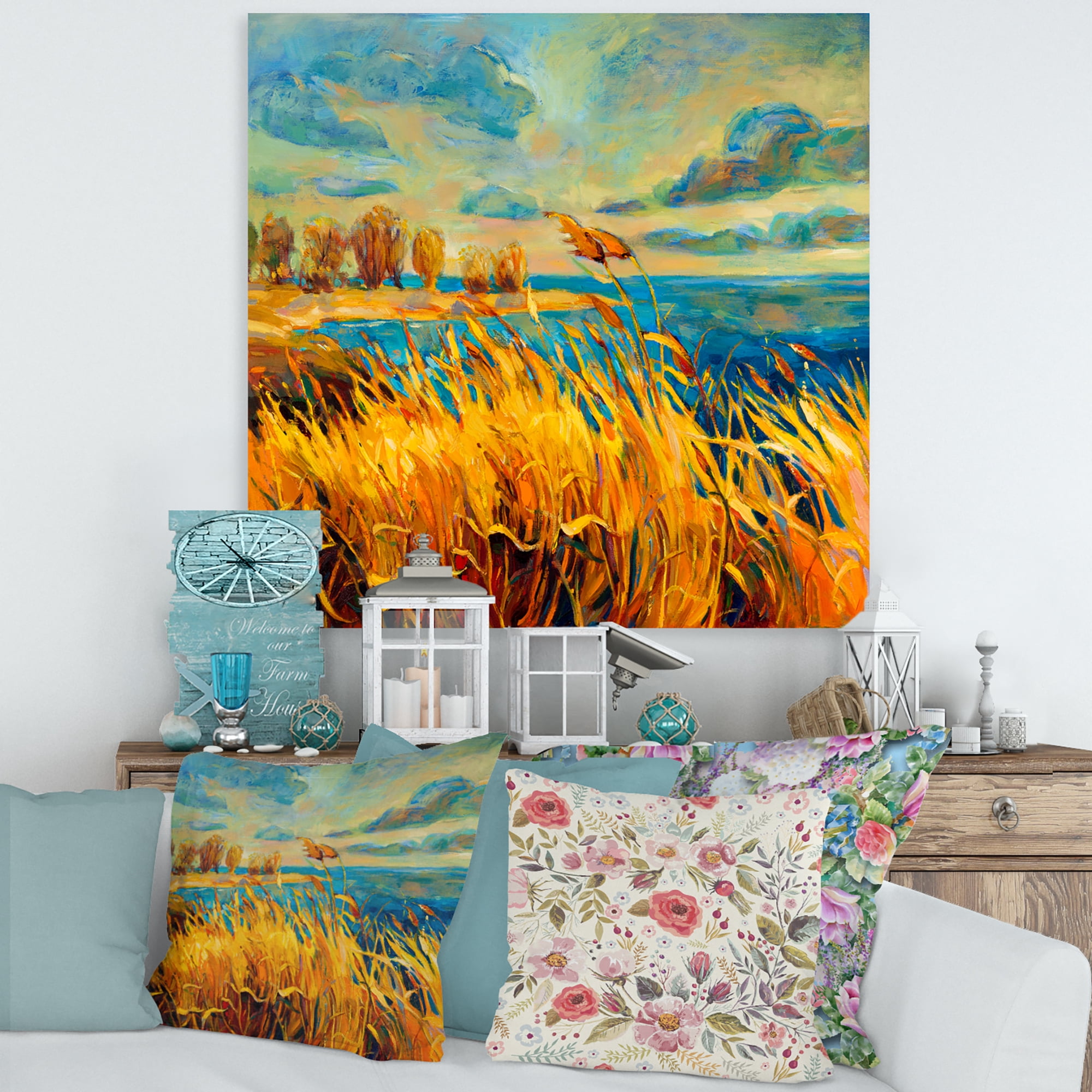 Designart ' Sunset Over Vibrant Lake ' Nautical & Coastal Canvas Wall Art Print