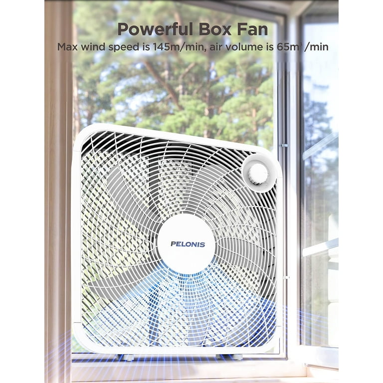 PELONIS 3-Speed Box Fan for Full-Force Circulation with Air Conditioner,  White