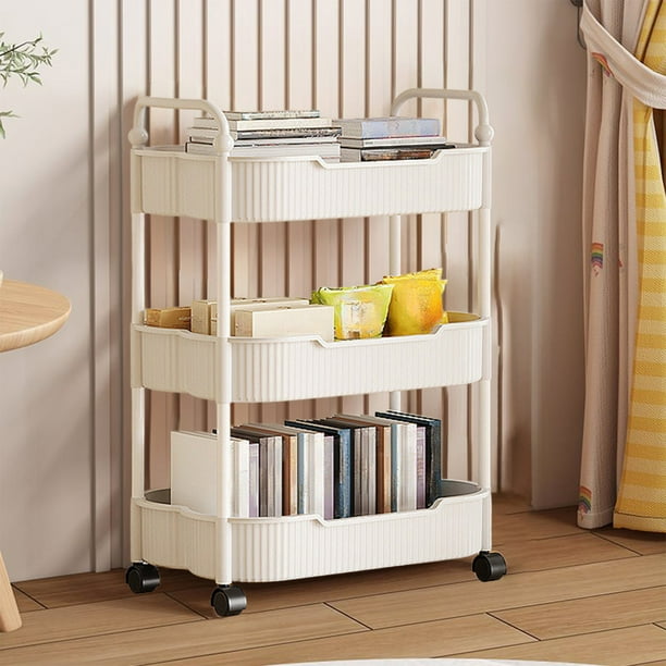 Carrito de almacenamiento con ruedas de 3 niveles y reposabrazos | Organizador de plástico para cocina, baño y sala de estar | Carrito utilitario móvil con estantes ventilados y ruedas