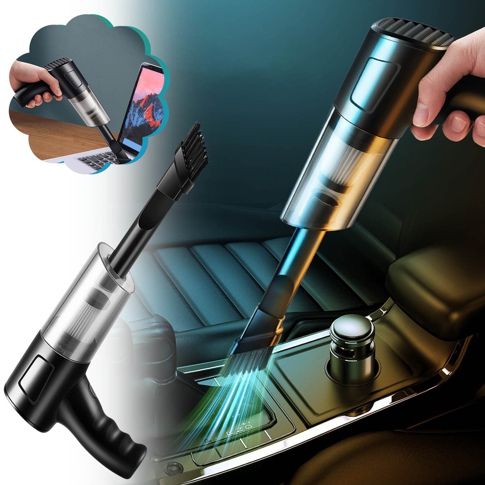 Handheld Car Vacuum Cleaner, Wet Dry Mini Portable Folding Vacuum with Powerful Suction, Rechargeable, for Home & Car Cleaning