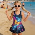 thumbnail image 3 of Uourmeti Girls' Luminous Neon Butterfly Galaxy Swim Dress - Sleeveless Skirted One-Piece Bathing Suit, Quick Dry Stretch Swimwear for Beach & Pool, 3-13 Years, 3 of 8