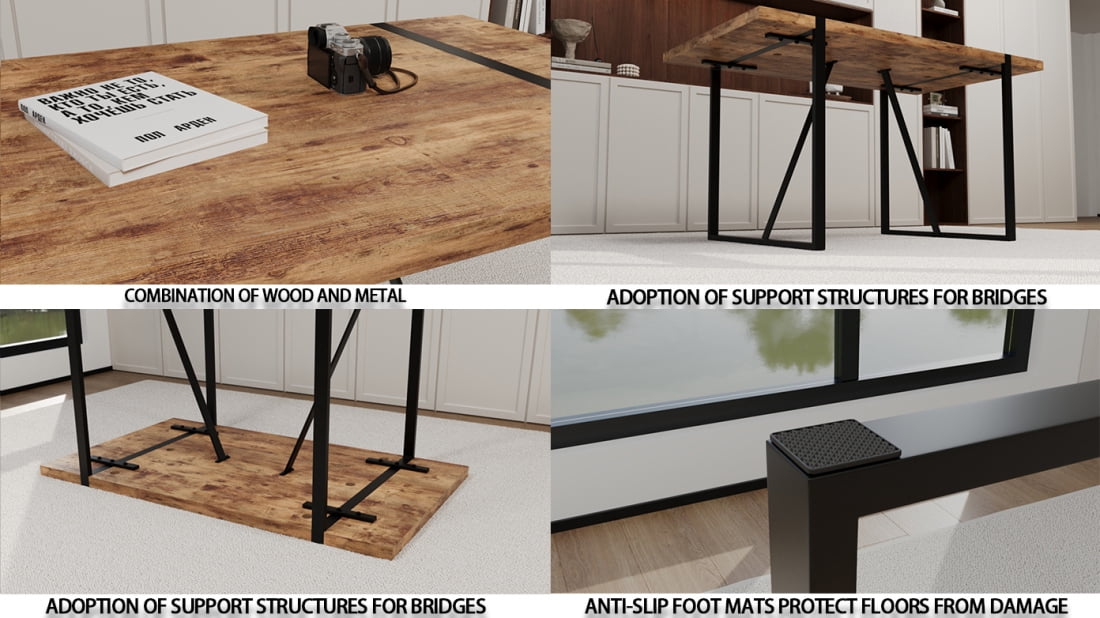 Modern Farmhouse Industrial Dining Table with 1.5" Thick Durable Dark Wood MDF Top & Black Steel Legs - Seats 4-6, Easy-Clean Surface for Compact Home Kitchens