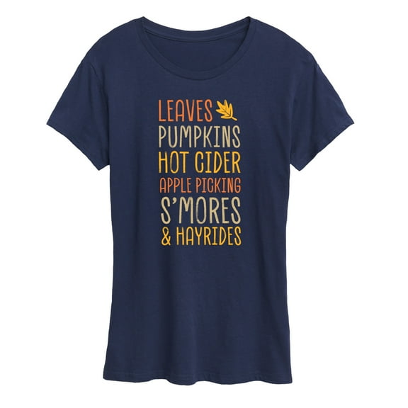 Instant Message - Fall Bucket List Leaves, Pumpkins, Hot Cider - Women's Short Sleeve Graphic T-Shirt