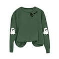 thumbnail image 5 of Feancey Crewneck Sweatshirts Women Oversized Long Sleeve Halloween Tops Cute Ghost Print Loose Pullover Sweatshirt Teen Girl Clothes Army Green S, 5 of 9