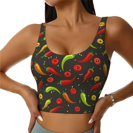 Jgfou Chili2 Print Womens Sports Bra - Padded Workout Sports Bras Crop Tank Top