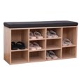 thumbnail image 1 of Banc de Rangement en Bois Naturel pour Chaussures avec Coussin Doux pour l'Entrée, 1 of 6