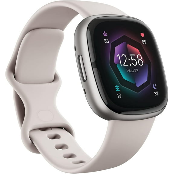 Restored Fitbit FB521SRWT-US Sense 2 Advanced Health and Fitness Smartwatch - Lunar White/Platinum Aluminum (Refurbished)