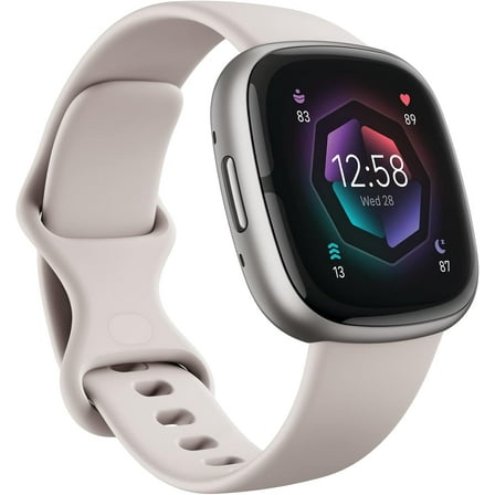 Restored Fitbit FB521SRWT-US Sense 2 Advanced Health and Fitness Smartwatch - Lunar White/Platinum Aluminum (Refurbished)