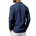 thumbnail image 4 of Generic Mens Linen Henley Shirts Casual Long Sleeve V Neck Polo T-Shirts Button Down Loose Collar Beach Tops, 4 of 7