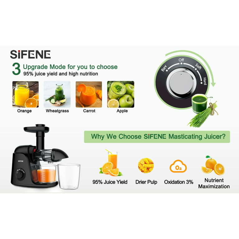 SiFENE Slow Juicer, Cold Press Juicer, Masticating Juicer Machines, Juice Maker Extractor, Juice Squeezer, Brush& Recipes Included SiFENE