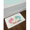thumbnail image 2 of Narwhal Bath Mat, Tea Drinking Whales Ocean Unicorn with Abstract Bubbles Backdrop, Plush Bathroom Decor Mat with Non Slip Backing, 29.5" X 17.5", Pale Pink Pale Blue, by Ambesonne, 2 of 2