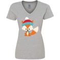 thumbnail image 3 of Inktastic Cute Fox, Fox With Hat And Scarf, Orange Fox Women's V-Neck T-Shirt, 3 of 5