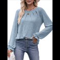 thumbnail image 2 of Camisas de Larga para Mujer, Moda Otoño 2025, Blusas Elegantes e Informales, Blusas Tipo Túnica Plisadas con Cuello Redondo. Azul XXL, 2 of 10