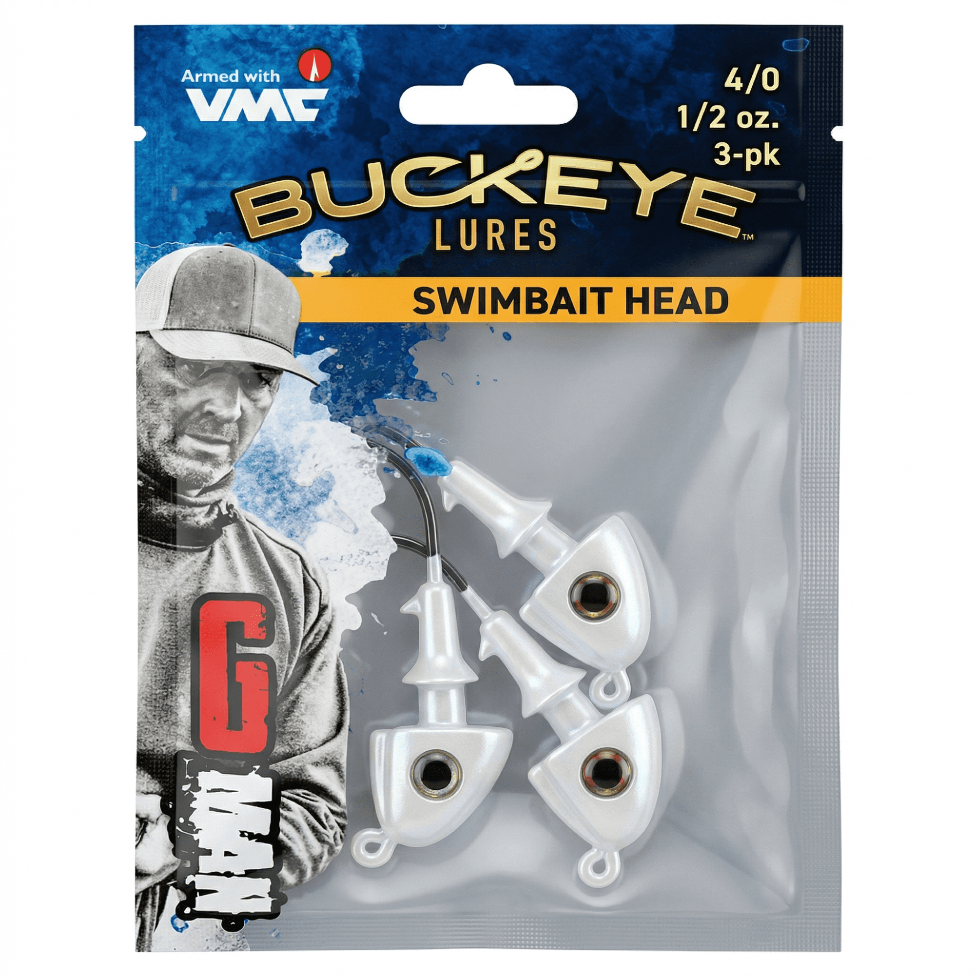 (2 pack) Buckeye Lures G-Man Swimbait Head 1/2 oz. – Pearl, 3-Pack