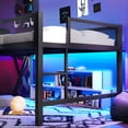 thumbnail image 6 of Leumius Full Size Loft Bed with Gaming Desk,Metal Loft Bed Frame with Full Length Guardrail,LED Lights and USB Ports,Space-Saving,Black, 6 of 13