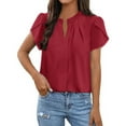 thumbnail image 2 of Tunique Plissée Décontractée pour Femmes Col en V Blouse Légère en Polyester Doux Manches Courtes Été Printemps Usage Quotidien Mode Tendance T-Shirts, 2 of 6