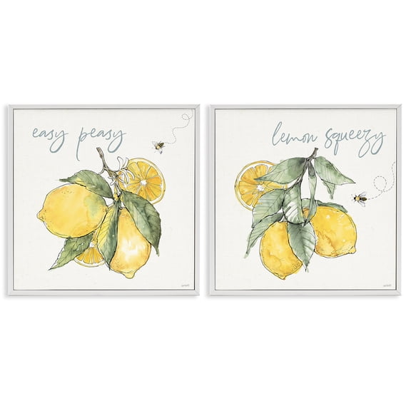 Stupell Industries French Country Easy Peasy Lemon Squeezy Phrase White 2pc Framed Giclee Art Set, 12 x 12 each, by Anne Tavoletti