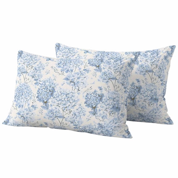 Spring Blue Flower Pillow Covers 2 Pack Hydrangeas Floral Leaf Plants Vintage Pillowcase Waterproof Outdoor Throw Pillow Cover for Patio Balcony Rectangular Cushion 20”x12”