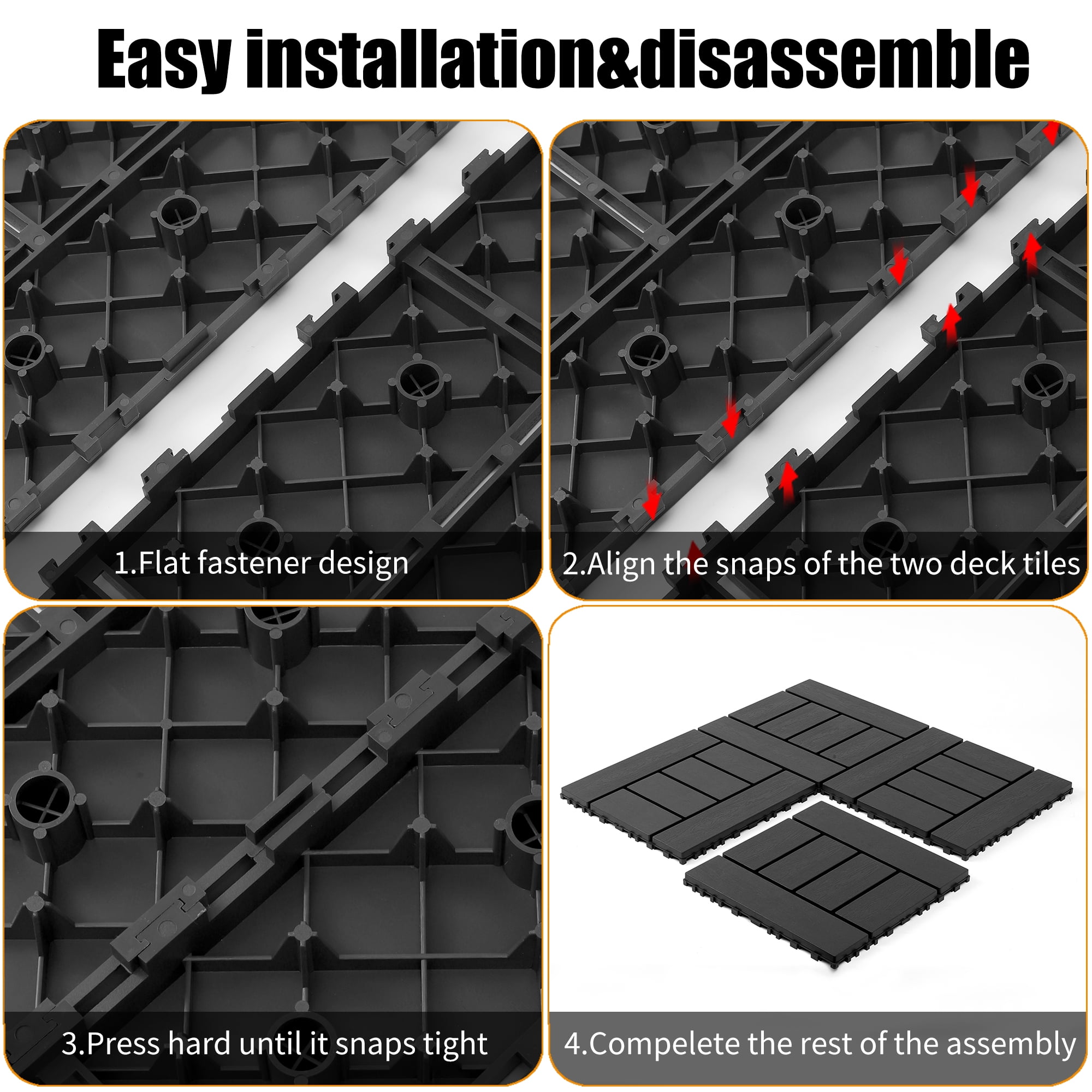 44 Pack Plastic Interlocking Deck Tiles 12"x12", Dark Gray Waterproof All-Weather Flooring for Patio, Poolside, Balcony & Bathroom