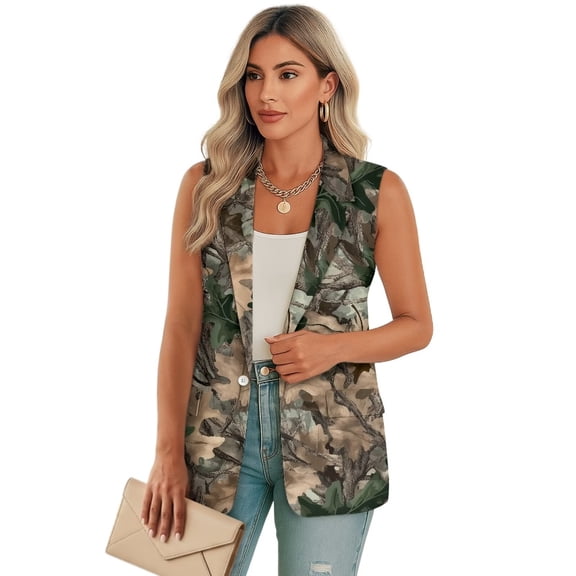 Uorisanigo Dried Branch Women's Jacket Vest Lightweight Sleeveless Women's Suit Vest with Pockets Open Front Waistcoat Vests Fashion Size S