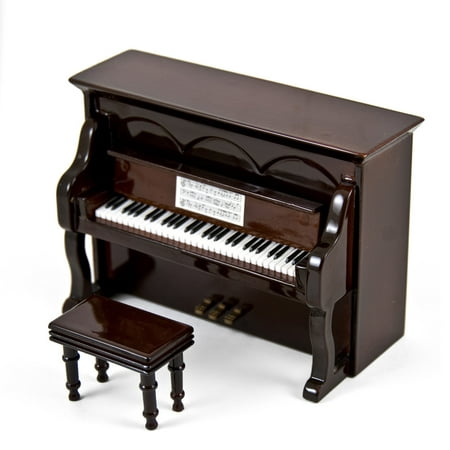 Miniature 18 Note Musical Hi-Gloss Brown Upright Piano with Bench - Under the Sea (The Little Mermaid)