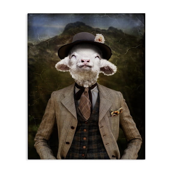 Stupell Industries Happy Classic Lamb Animals & Insects Painting Gallery Wrapped Canvas Art Print Wall Art, 16 x 20