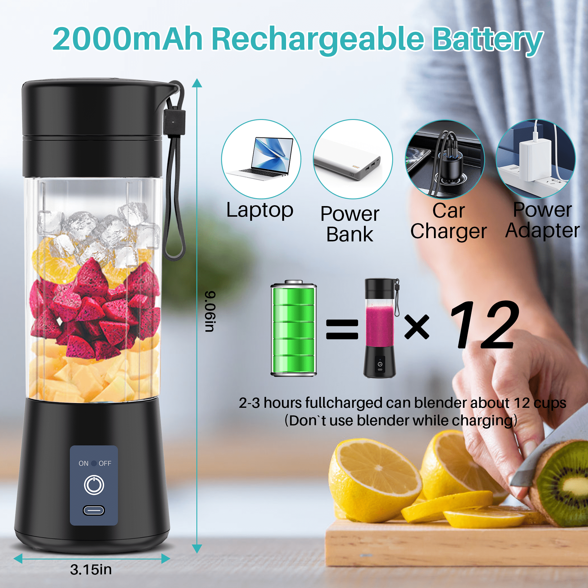 VIIWII Portable Personal Blender Cup for Smoothies and Shakes, Smoothie Blender Mini Machine, 380ml