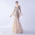 thumbnail image 2 of Vestido de noche con lentejuelas para cena de boda, escenario, malla encriptada, con borde ondulado de seda de pescado, 2 of 6