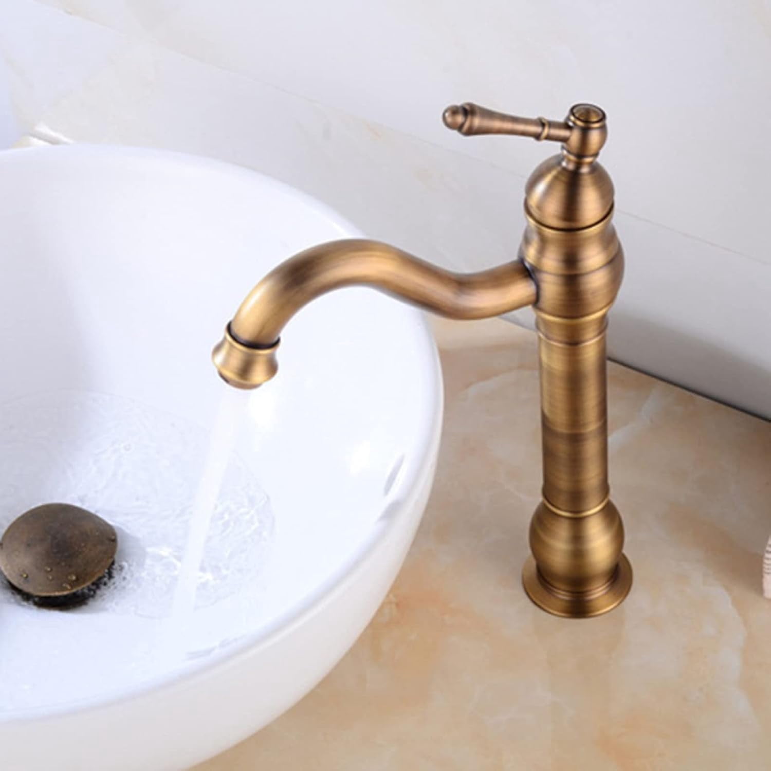 Vintage Bathroom Faucet, 360 Degree Swivel Spout Bathroom Sink Faucet, Cold/Hot Water Basin Tap, Single Handle Bathroom Faucet High, Black