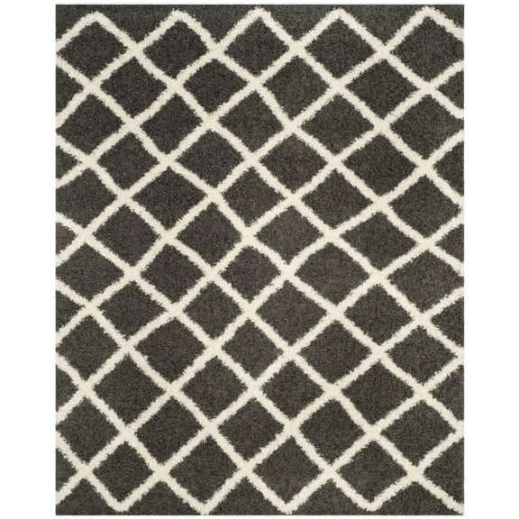 SAFAVIEH Layla Geometric Plush Shag Area Rug, Dark Grey/Ivory, 6' x 6' Round