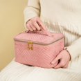 thumbnail image 4 of Solid Color Quilted Makeup Bag Travel Washroom Bag Skincares Products Zipper Bag Large Capacity Portable Storage Bag, 4 of 6