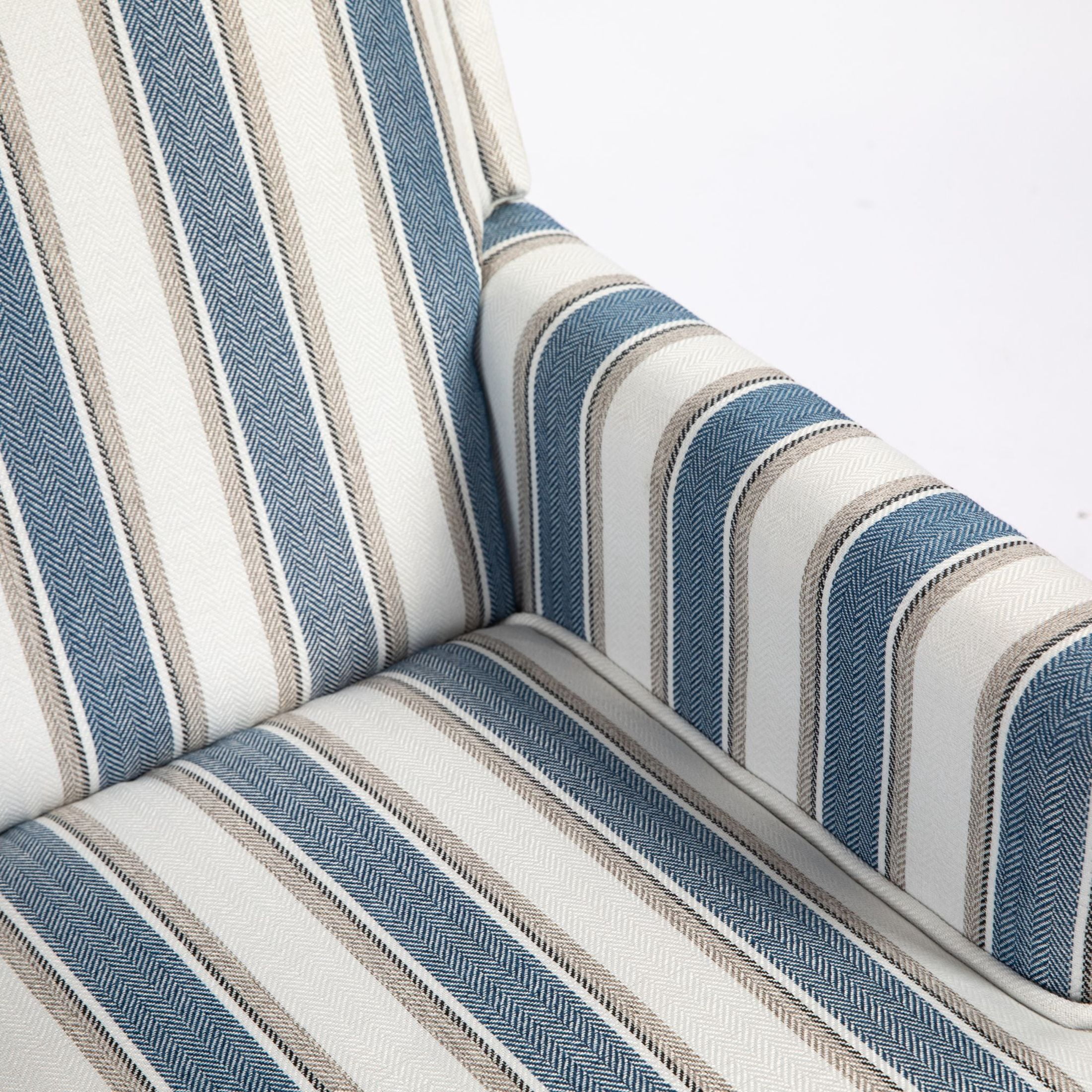 GDF Studio Zerra Vintage Upholstered Armchair with Solid Wood Legs & Nailhead Trim, Classic Stripes Accent Chair, Blue