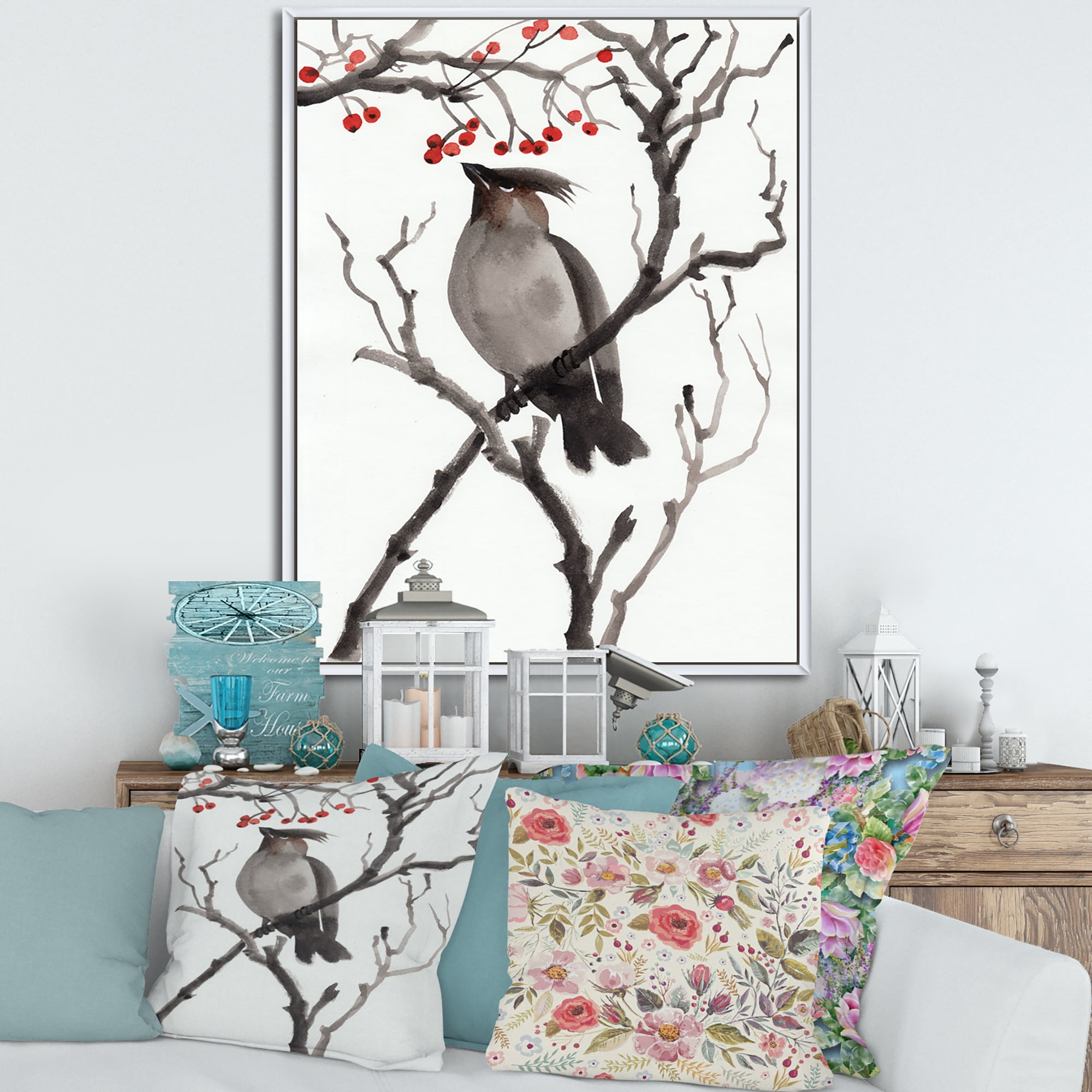 Designart 'Ancient Australian Bird Illustrations III' Traditional Framed Canvas Wall Art Print