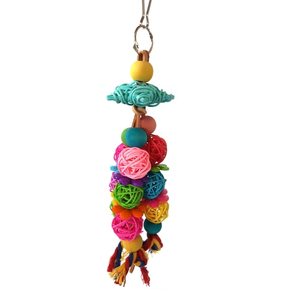 Bird Parrot Chew Bright Colors Rattan Balls Wooden Beads Toy for Conures Parakeets Cockatiels African for Grey