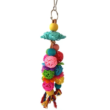 Bird Parrot Chew Bright Colors Rattan Balls Wooden Beads Toy for Conures Parakeets Cockatiels African for Grey