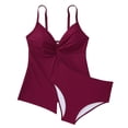 thumbnail image 6 of Womens Tankini Push Up Tummy Control Swimsuit Knot Front Bathing Suit Wine 2XL, 6 of 6
