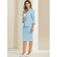 thumbnail image 4 of DARING DIVA Women's 2 Pcs Collarless Blazer Pencil Skirt Suit Set L Light Blue, 4 of 5