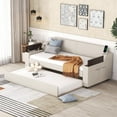 thumbnail image 3 of Twin Size Upholstery Daybed with Storage Arms & USB Charging, Trundle Bed & Adjustable Support Slats for Bedroom, Living Room, Guest Space - Beige, 3 of 8