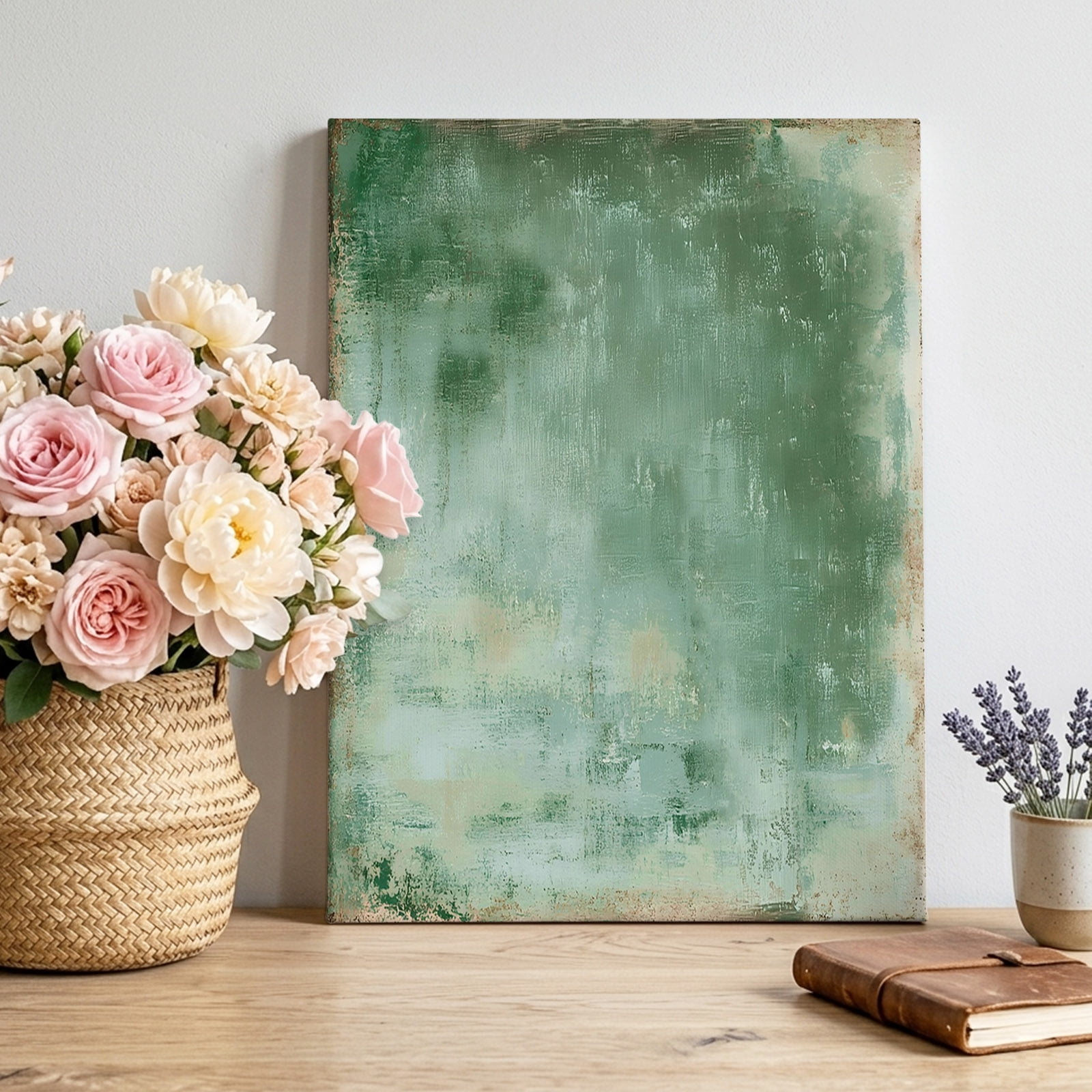 Canvas Wall Art Vintage Green Framed Canvas Prints for Bedroom Living Room Modern Simple Abstract Smear Art Gallery Wrapped Wall Decor for Home Office Gifts 12 x18 Ship Next Day