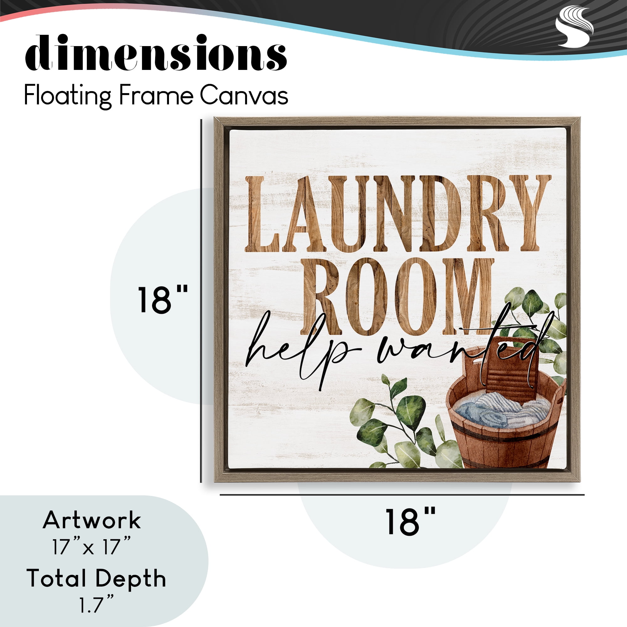 Help Wanted Rustic Laundry Room Brown Framed Floater Canvas Wall Art, design by Kim Allen