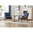 thumbnail image 3 of Set of 3 Accent Chairs with Side Table, Linen Upholstered Reading Chairs Lounge Chairs with Thick Backrest and Seat Cushions, Living Room Chairs Armchairs with Solid Wood Frame for Apartment, Navy, 3 of 7