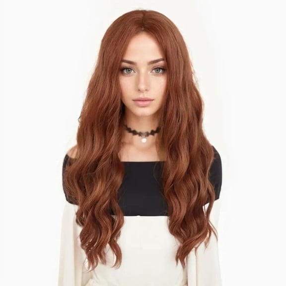 SHILIU-25“ Long Red Brown Scarlet Witch Cosplay Wigs for Women Heat Resistant Fiber Middle Part Wig Curly Wavy Wigs Natural Synthetic Fiber Wig Drag Queen Party
