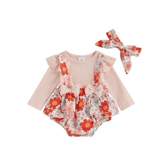 CocMouse Baby Girl 2Pcs Fall Outfits Long Sleeve Bow Romper with Headband