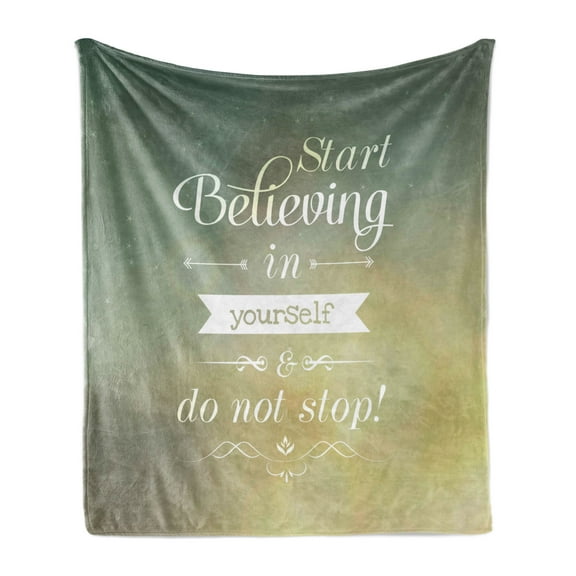 Saying Soft Flannel Fleece Throw Blanket, Encouraging Phrase Start Believing in Yourself Do Not Stop on Blurred Background, Cozy Plush for Indoor and Outdoor Use, 50" x 70", Multicolor, by Ambesonne